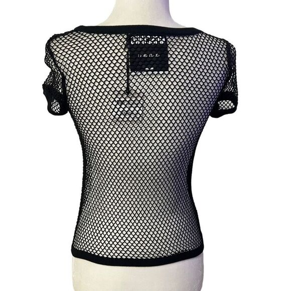 MOSCHINO NWT !! Iconic Open-Knit Short-Sleeve Mesh Top BOUTIQUE COLLECTION Black - Picture 7 of 11